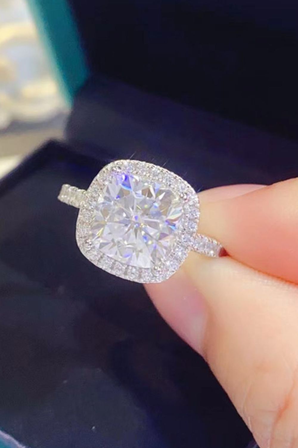 3 Carat Moissanite Sterling Silver Square Ring in White - women's ring
