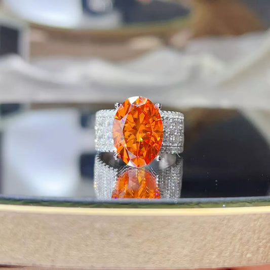 8 Carat Moissanite Sterling Silver Ring in Orange - women's ring