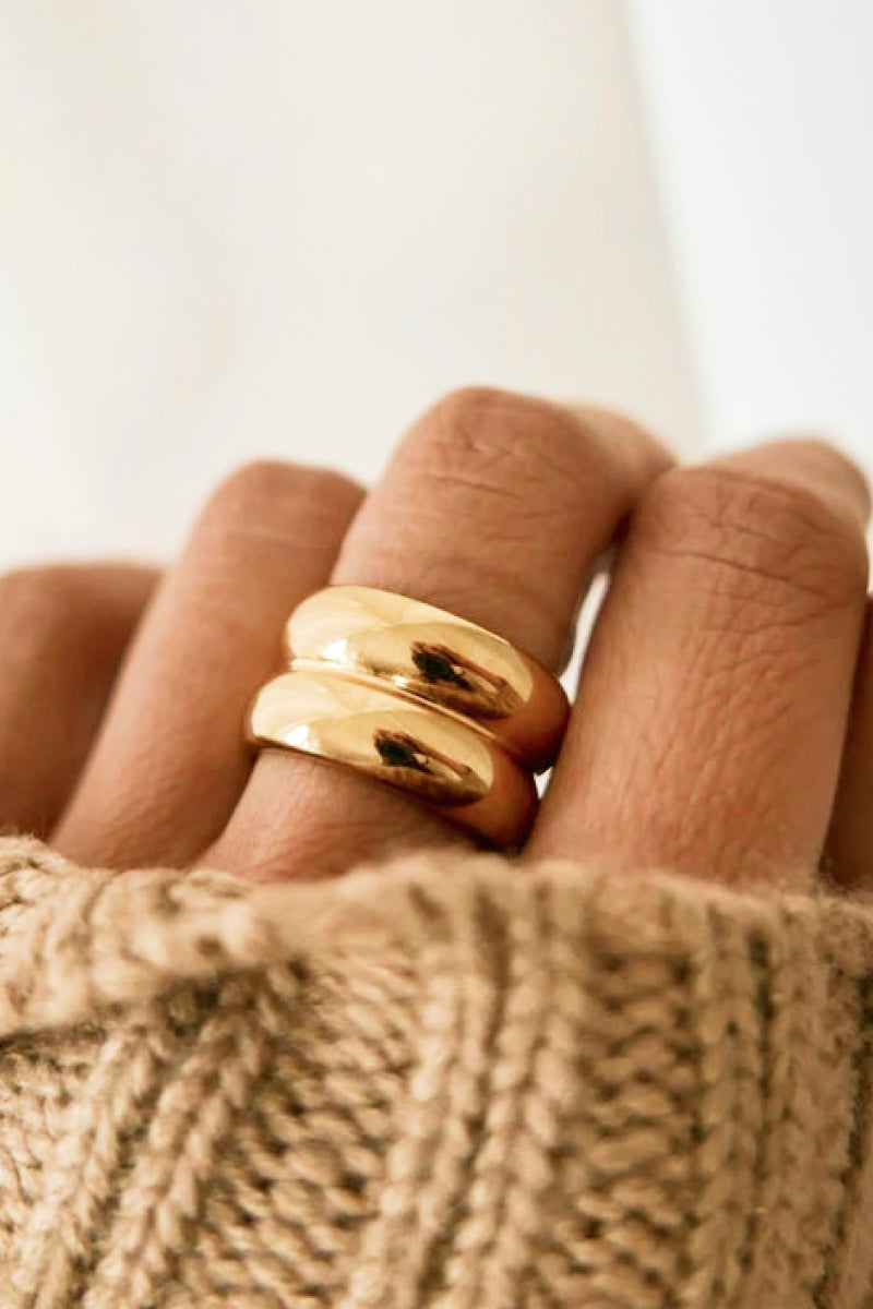 Gold Double Ridge Ring - alternate ring view