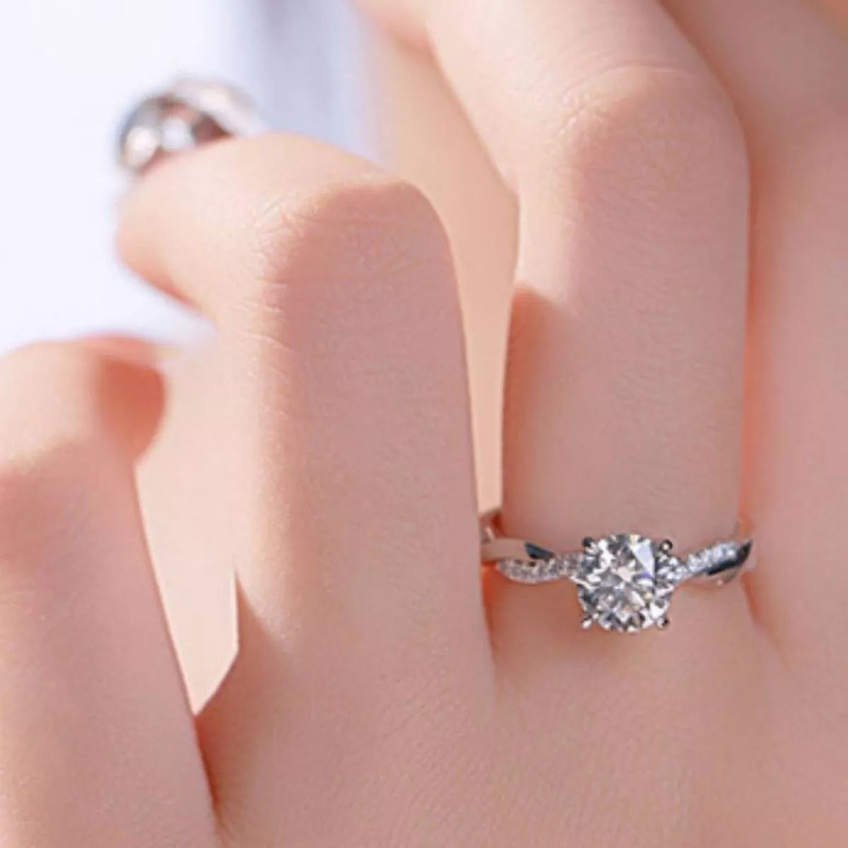 1 Carat Moissanite Sterling Silver Ring - alternate ring view