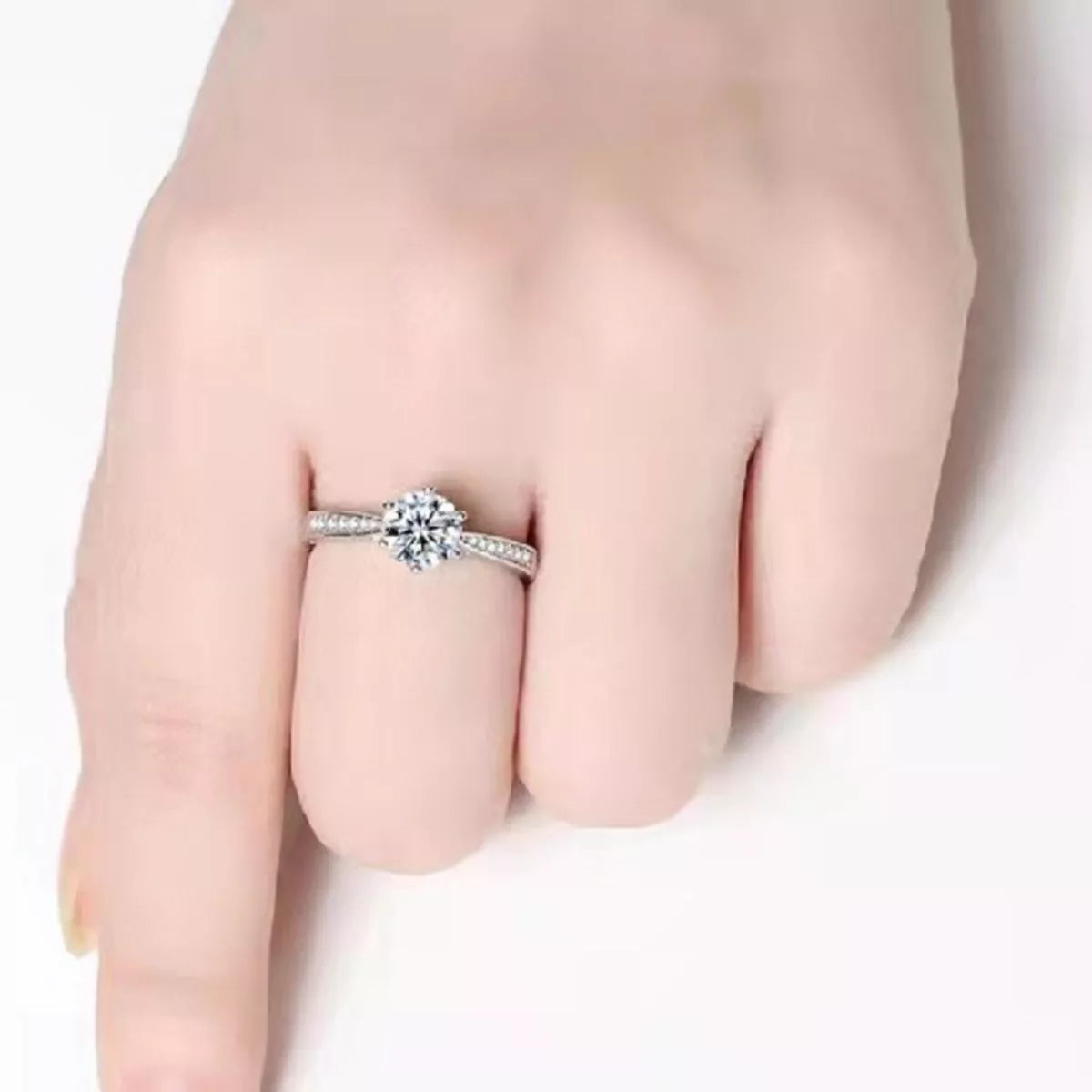 3 Carat Moissanite Sterling Silver Ring - alternate ring view