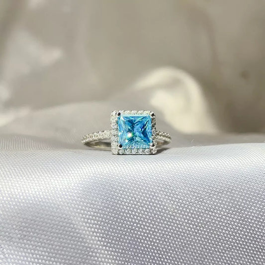 2 Carat Sterling Silver Moissanite Ring in Pastel Blue - women's ring