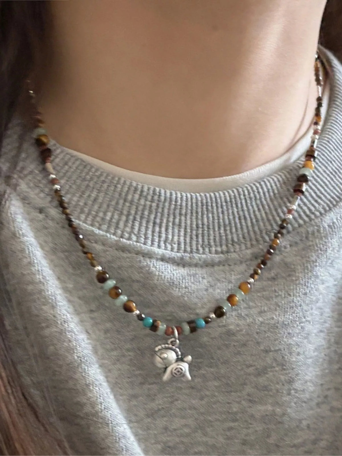 Beaded Horse Pendant Necklace - alternate necklace view
