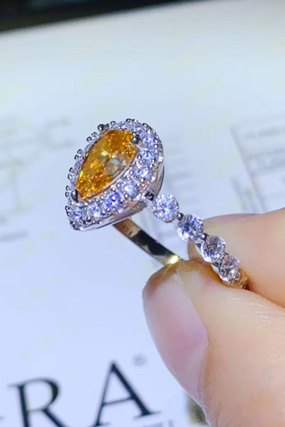 1 Carat Moissanite Contrast Teardrop Ring in Gold - women's ring