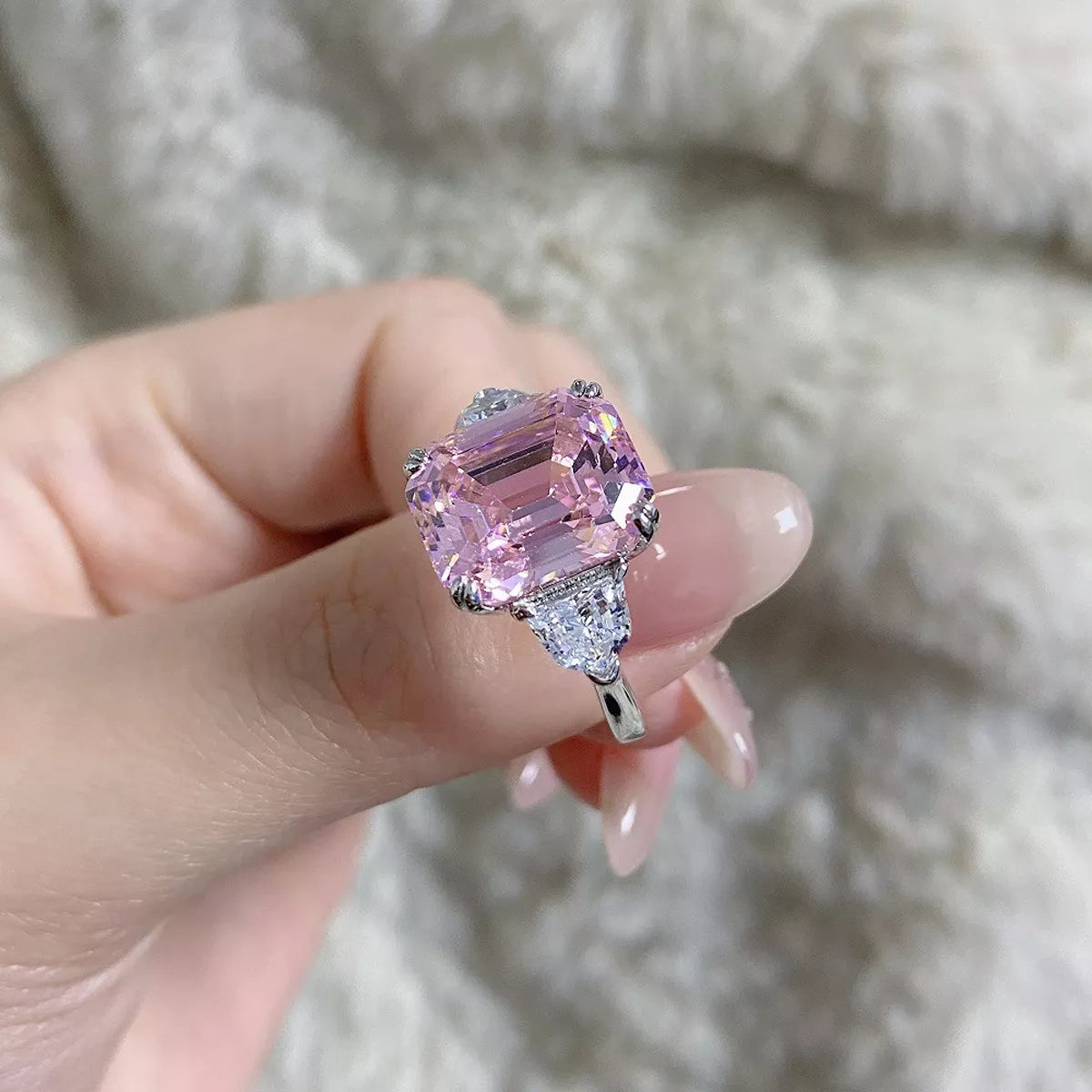 Sterling Silver Zircon Geometric Ring in Blush Pink - women's ring