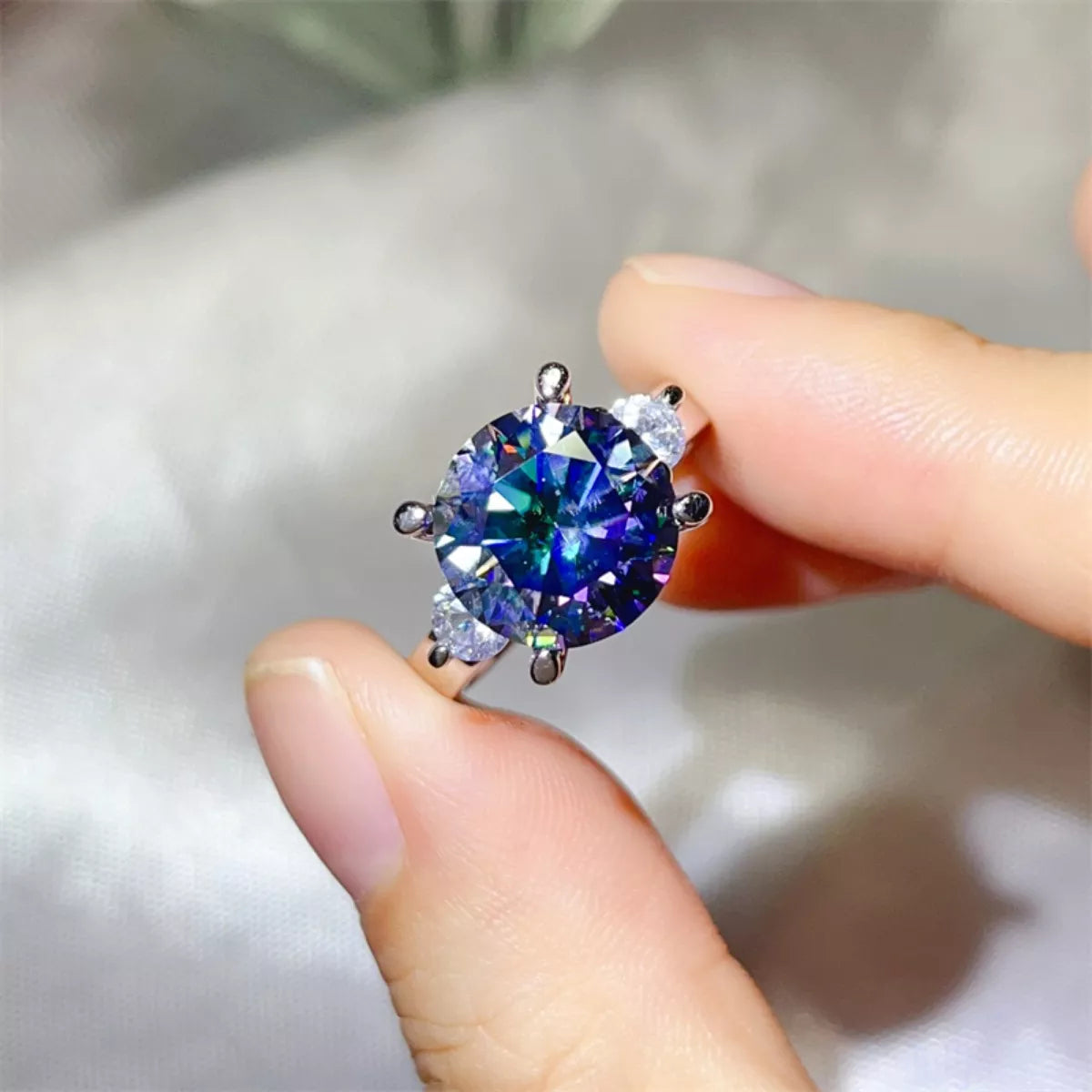 5 Carat Moissanite Sterling Silver Ring in Blue - women's ring
