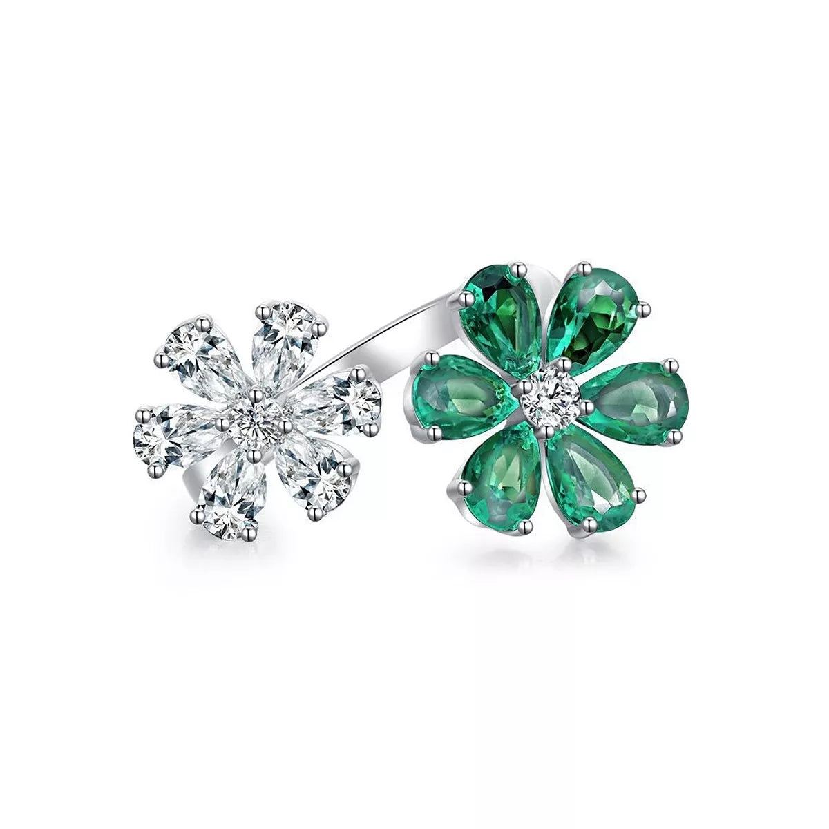 Sterling Silver Zircon Flower Ring - alternate ring view