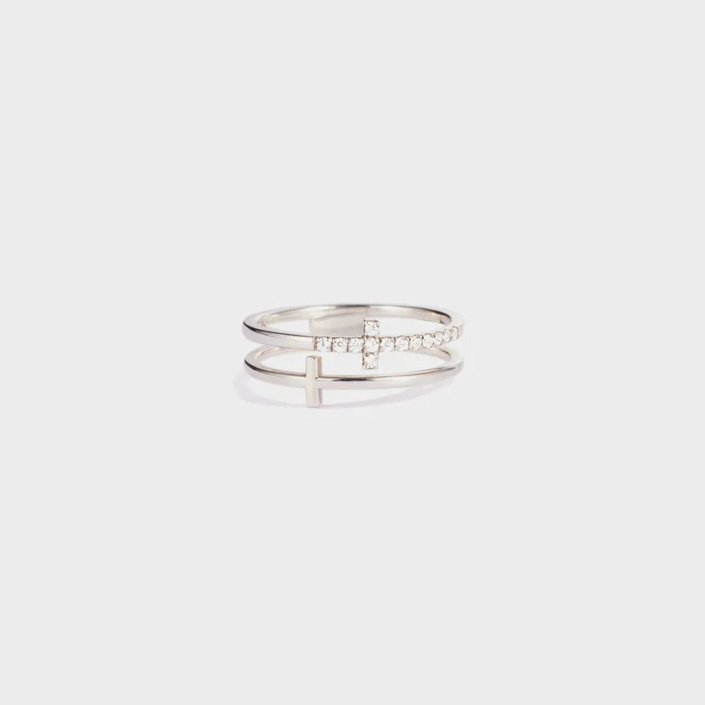 Sterling Silver Double Cross Ring in Silver - women's ring