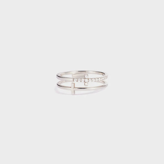 Sterling Silver Double Cross Ring in Silver - women's ring