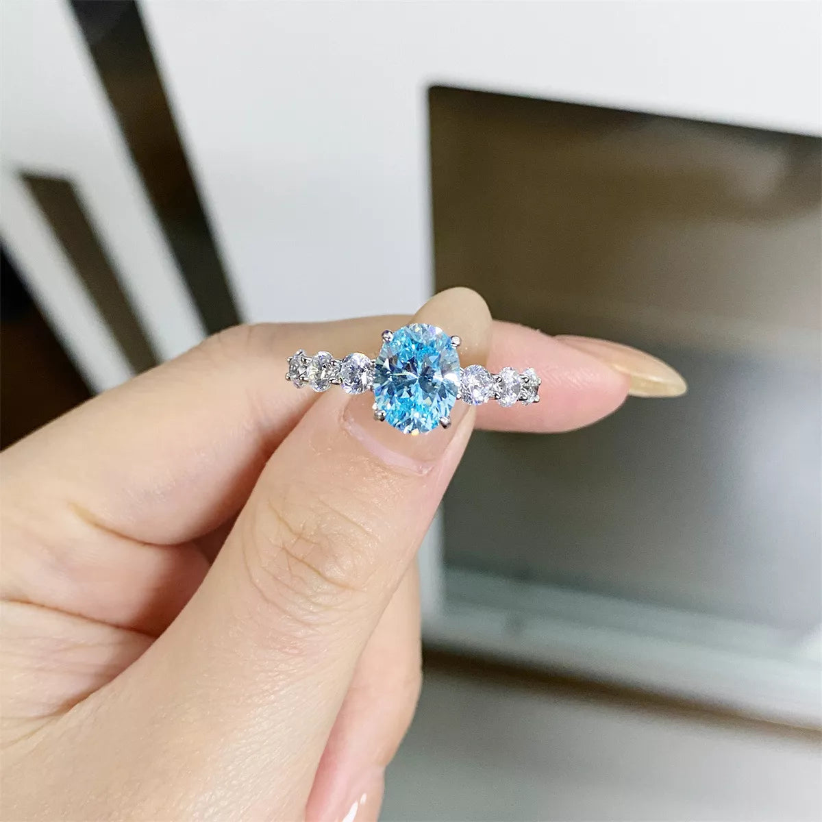 Sterling Silver Oval Ring in Pastel Blue - women's ring