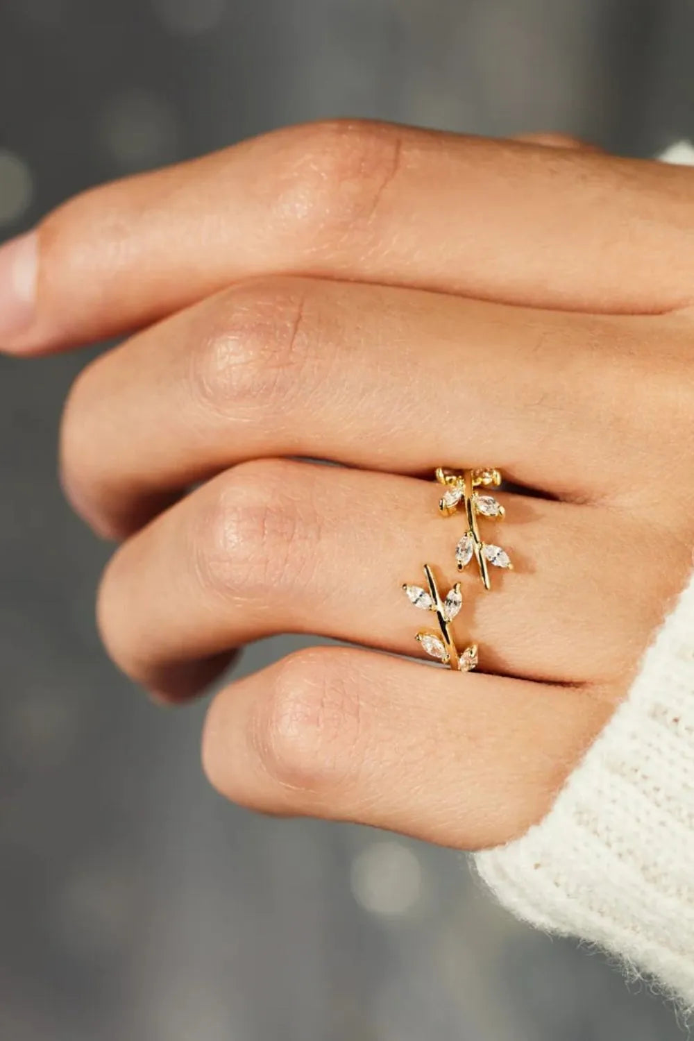 Sterling Silver Leaf Open Ring - alternate ring view