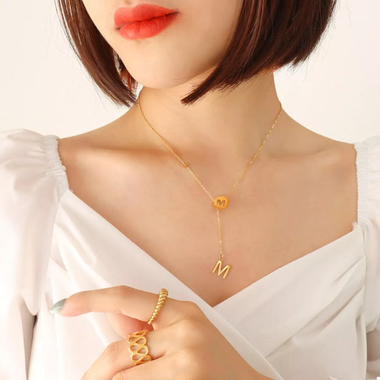 18K Gold-Plated Titanium Steel Letter Pendant Necklace in M - women's pendant necklace