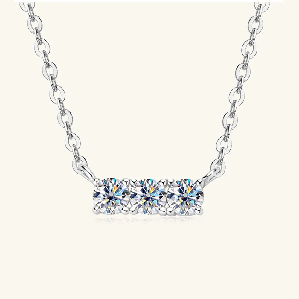 Sterling Silver Inlaid Moissanite Bar Necklace - alternate necklace view