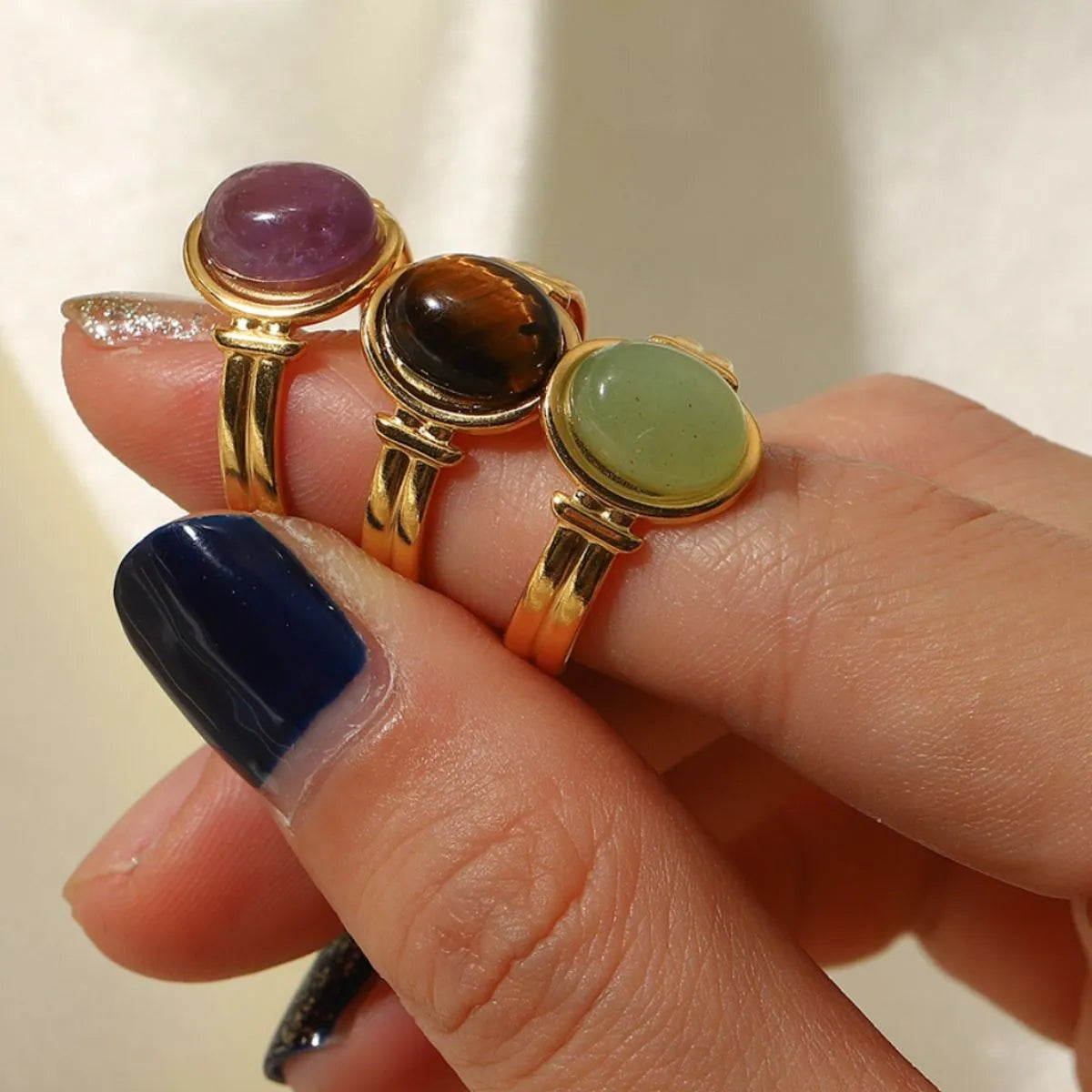 Vintage Natural Stone Gold-Plated Adjustable Ring - alternate ring view