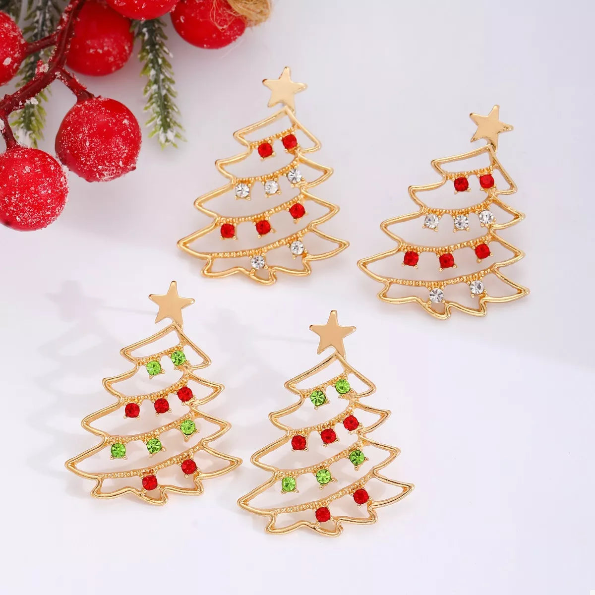 18K Gold-Plated Christmas Tree Earrings - alternate earring view