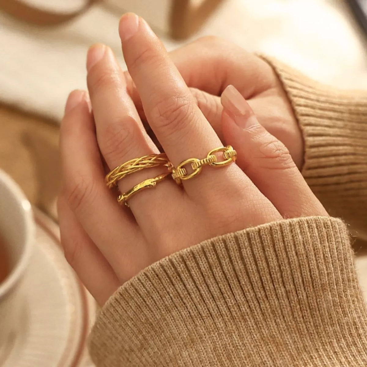 18K Gold-Plated Open Ring in Style A - women's open ring