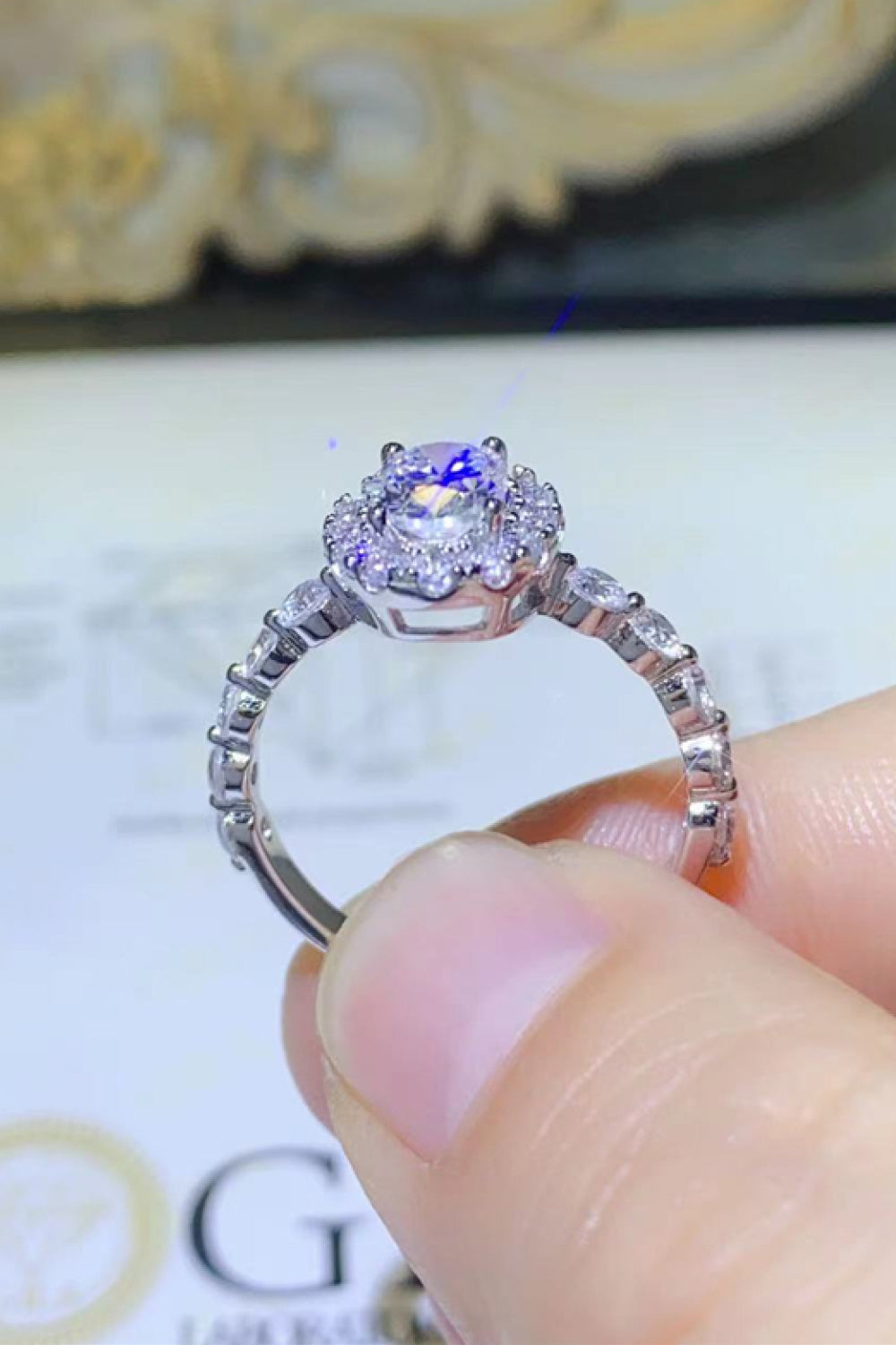Adored 1 Carat Moissanite Sterling Silver Halo Ring in White - women's halo ring