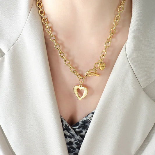 Titanium Steel Heart Pendant Necklace in Gold - women's pendant necklace