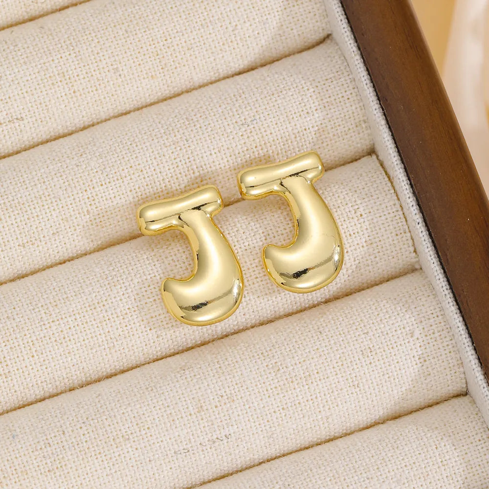 18K Gold-Plated Bubble Letter Stud Earrings in Style K - women's stud earrings