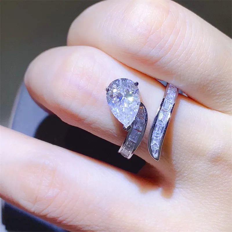 3 Carat Moissanite Zircon Sterling Silver Bypass Ring in Silver - women's ring