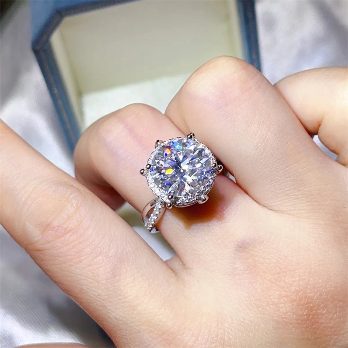 5 Carat Round Cut Moissanite Engagement Ring in White - women's ring