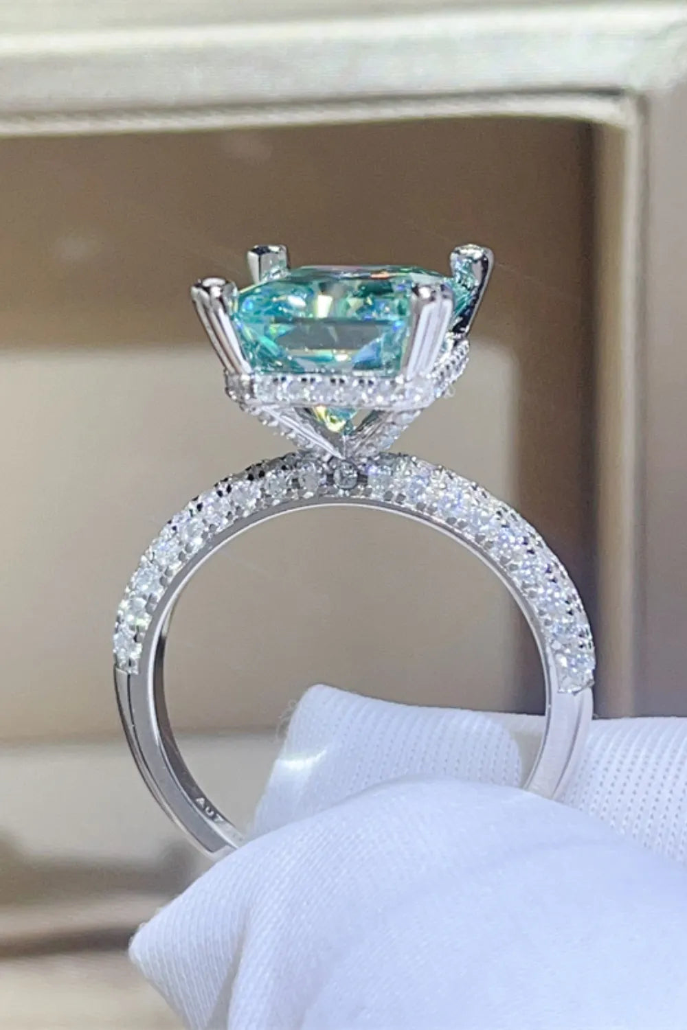 5 Carat Moissanite Sterling Silver Ring in Teal - women's ring
