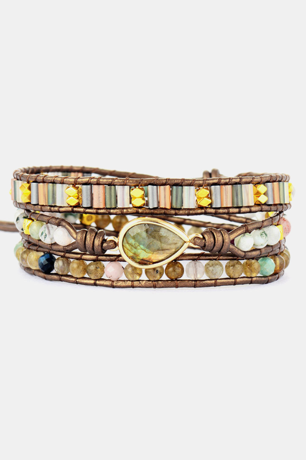 Handmade Triple Layer Beaded Bracelet in Mocha - women's beaded bracelet