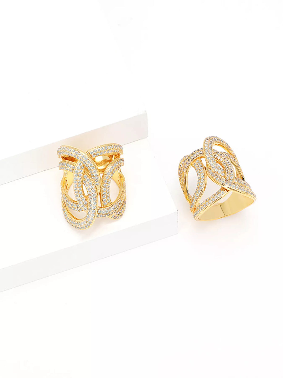 18K Gold-Plated Zircon Interwoven Ring - alternate ring view