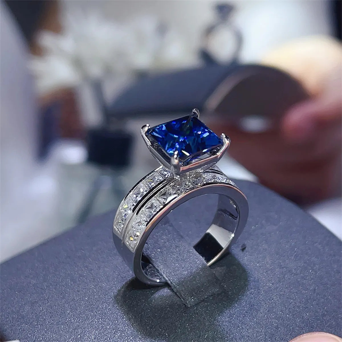 3 Carat Moissanite Sterling Silver Ring in Royal Blue - women's ring