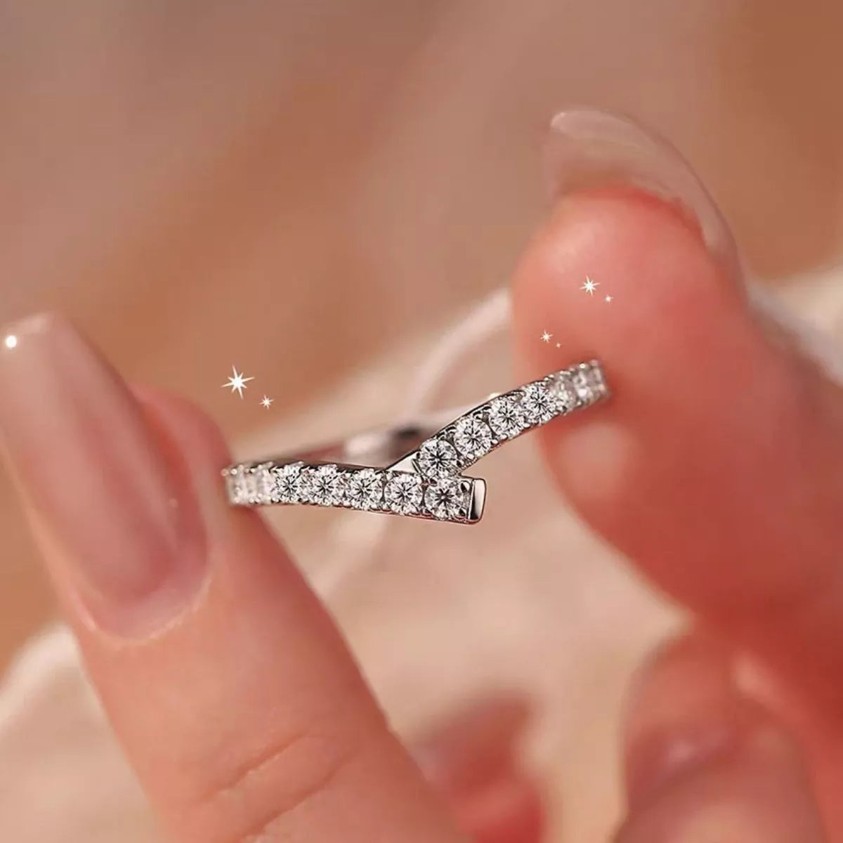 Sterling Silver Moissanite Geometric Ring - alternate ring view