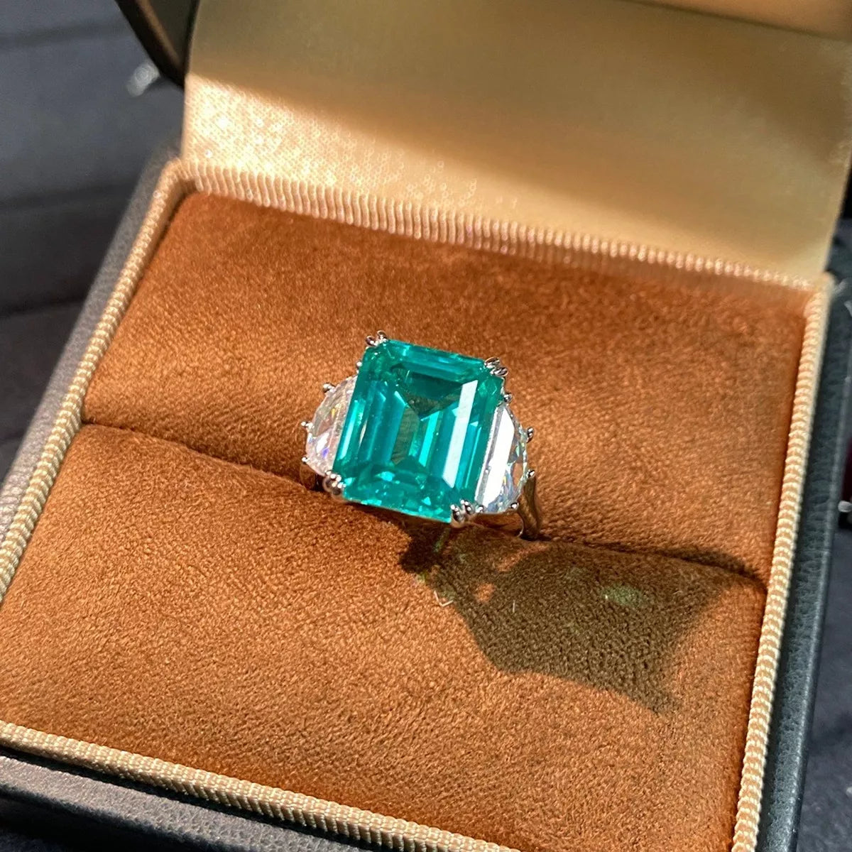 Sterling Silver Zircon Geometric Ring in Green - women's ring