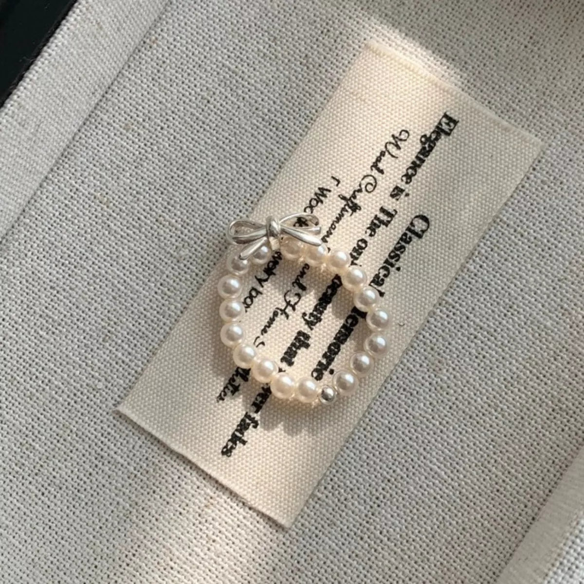 Bow Pearl Beaded Ring in Silver - women's ring
