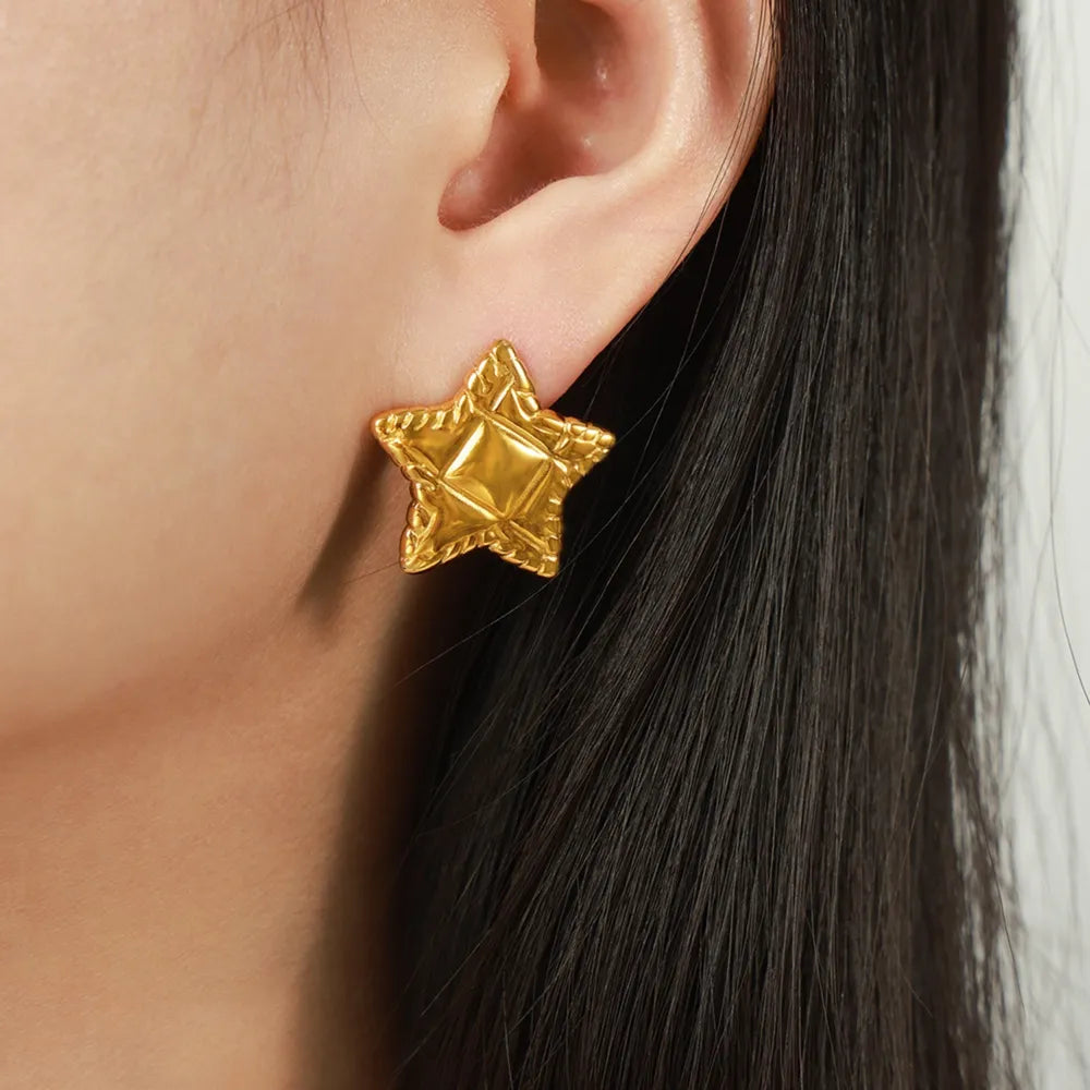 Titanium Steel Star Stud Earrings in Gold - women's stud earrings