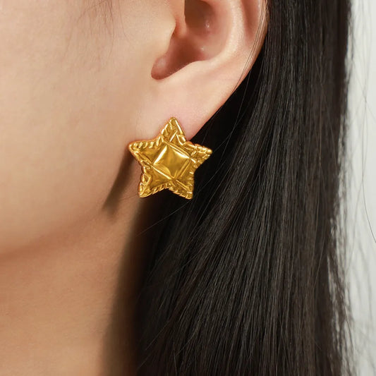 Titanium Steel Star Stud Earrings in Gold - women's stud earrings