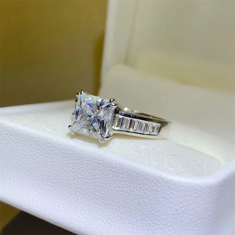 3 Carat Moissanite Sterling Silver Square Shape Ring in Silver - women's ring