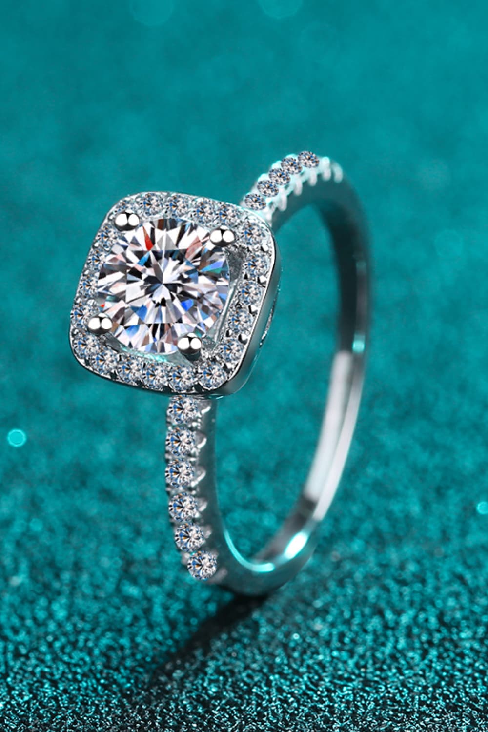 2 Carat Moissanite Square Halo Ring in Silver - women's halo ring