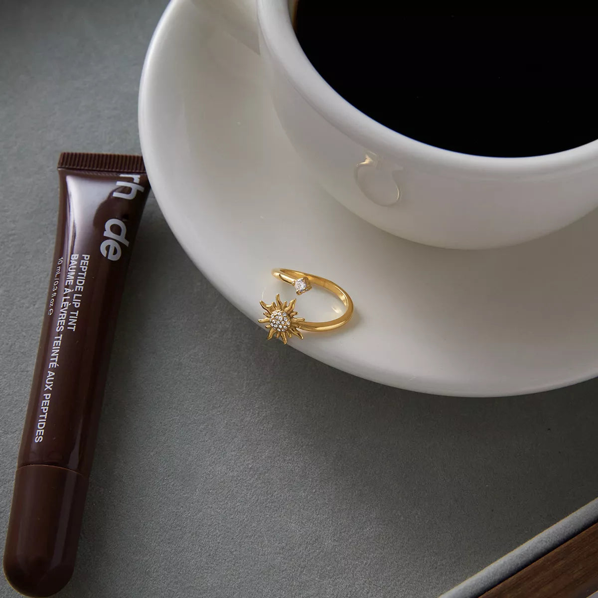 18K Gold-Plated Zircon Sun Bypass Ring - alternate ring view