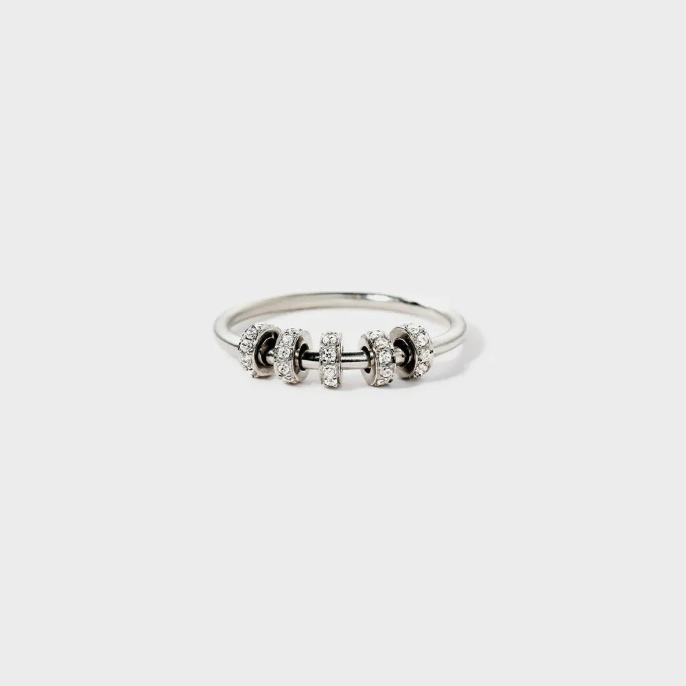 Inlaid Zircon Sterling Silver Ring in Silver - women's ring