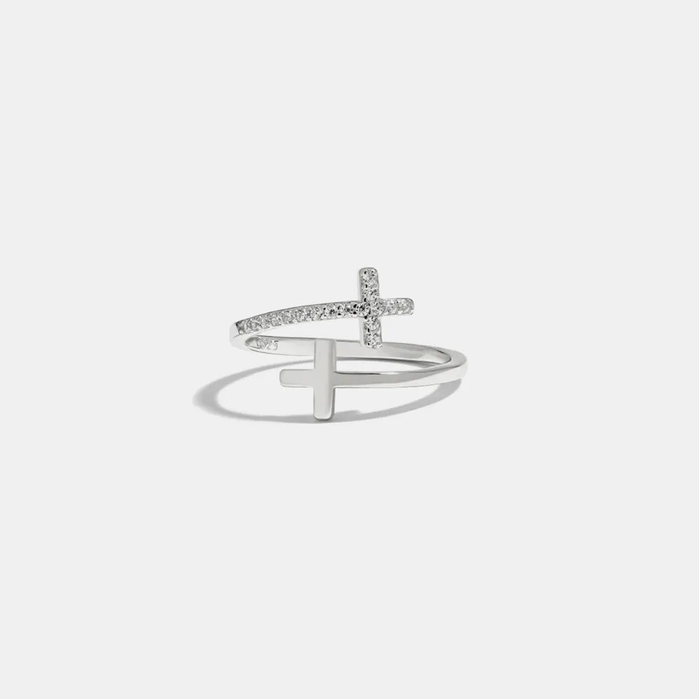 Zircon Sterling Silver Double Cross Bypass Ring - alternate ring view
