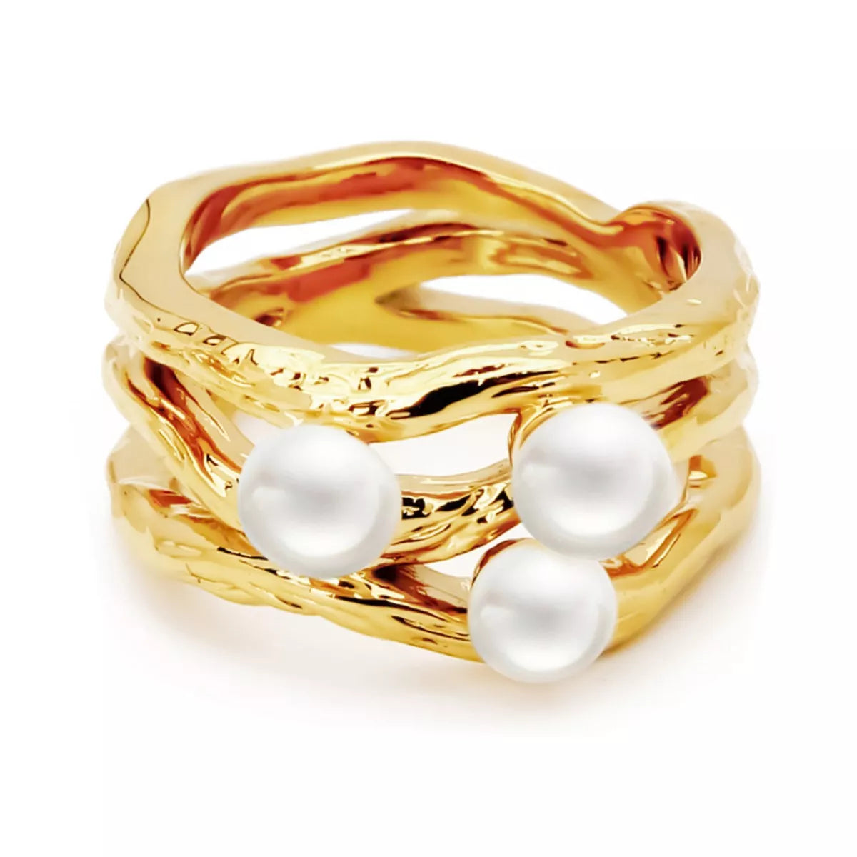 Synthetic Pearl 18K Gold-Plated Copper Ring - alternate ring view