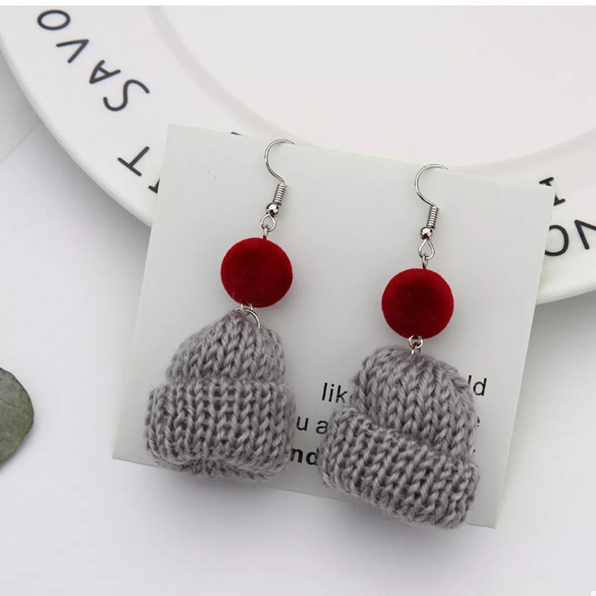 Christmas Knitted Beanie Earrings in Black - women's earrings