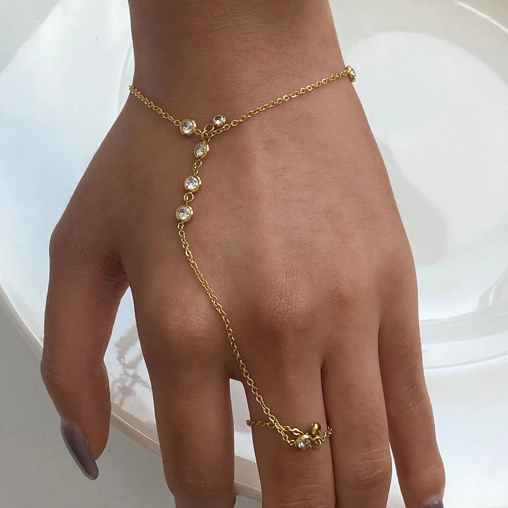 18K Gold-Plated Inlaid Rhinestone Chain Bracelet in Gold - women's chain bracelet