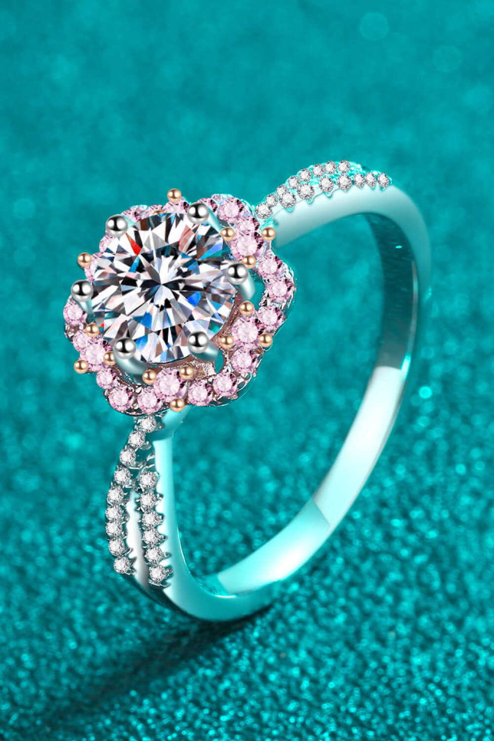 1 Carat Moissanite Flower-Shaped Crisscross Ring in Silver - women's ring