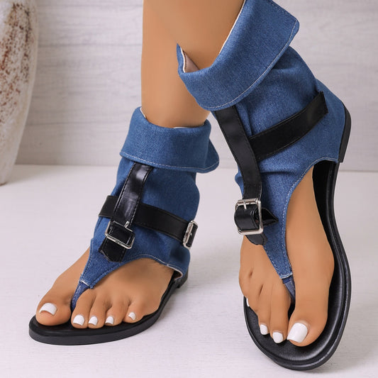 Toe-Post Buckle Sandals in Blue - women's thong sandals