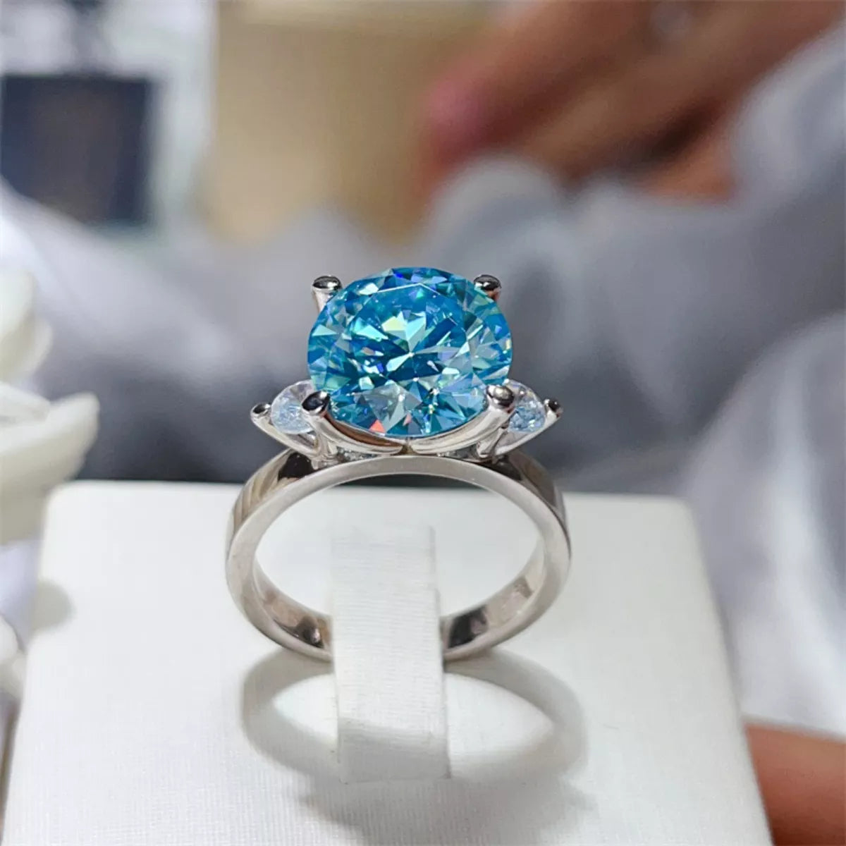 5 Carat Moissanite Sterling Silver Ring in Blue - women's ring