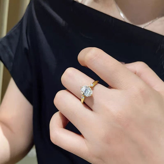 2 Carat Moissanite Sterling Silver Ring in Gold - women's ring