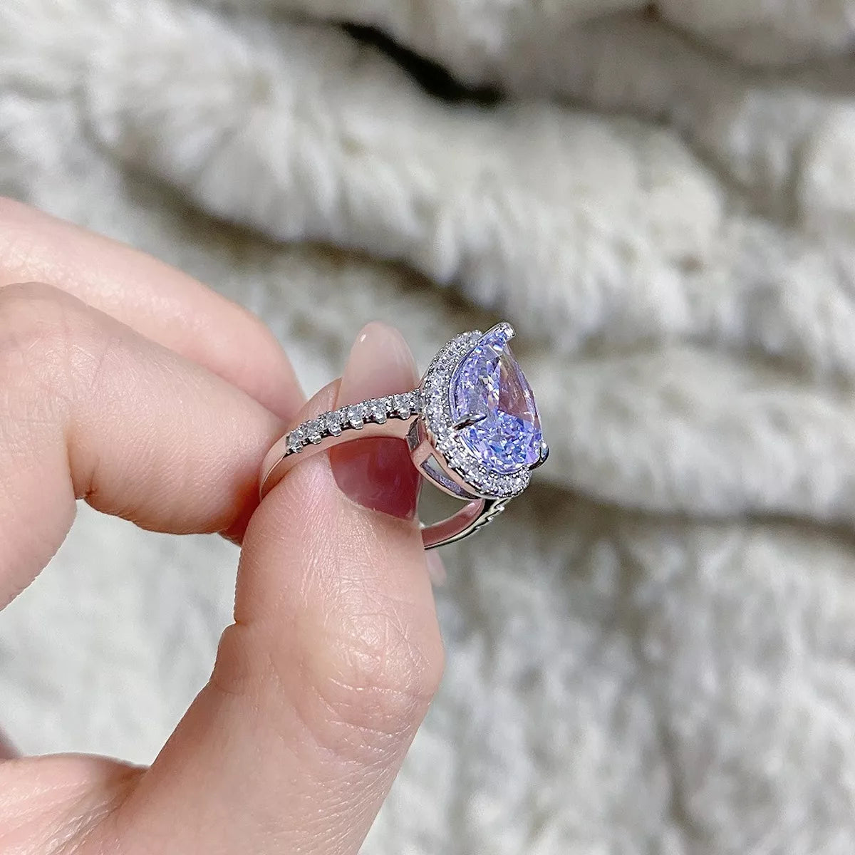 Sterling Silver Zircon Teardrop Ring in Pink Purple - women's ring