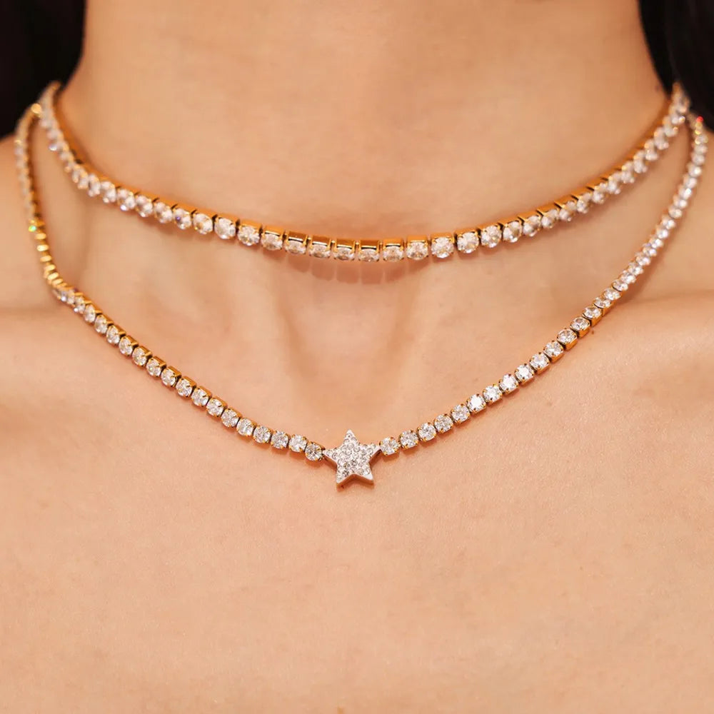 Titanium Steel Zircon Star Necklace - alternate necklace view