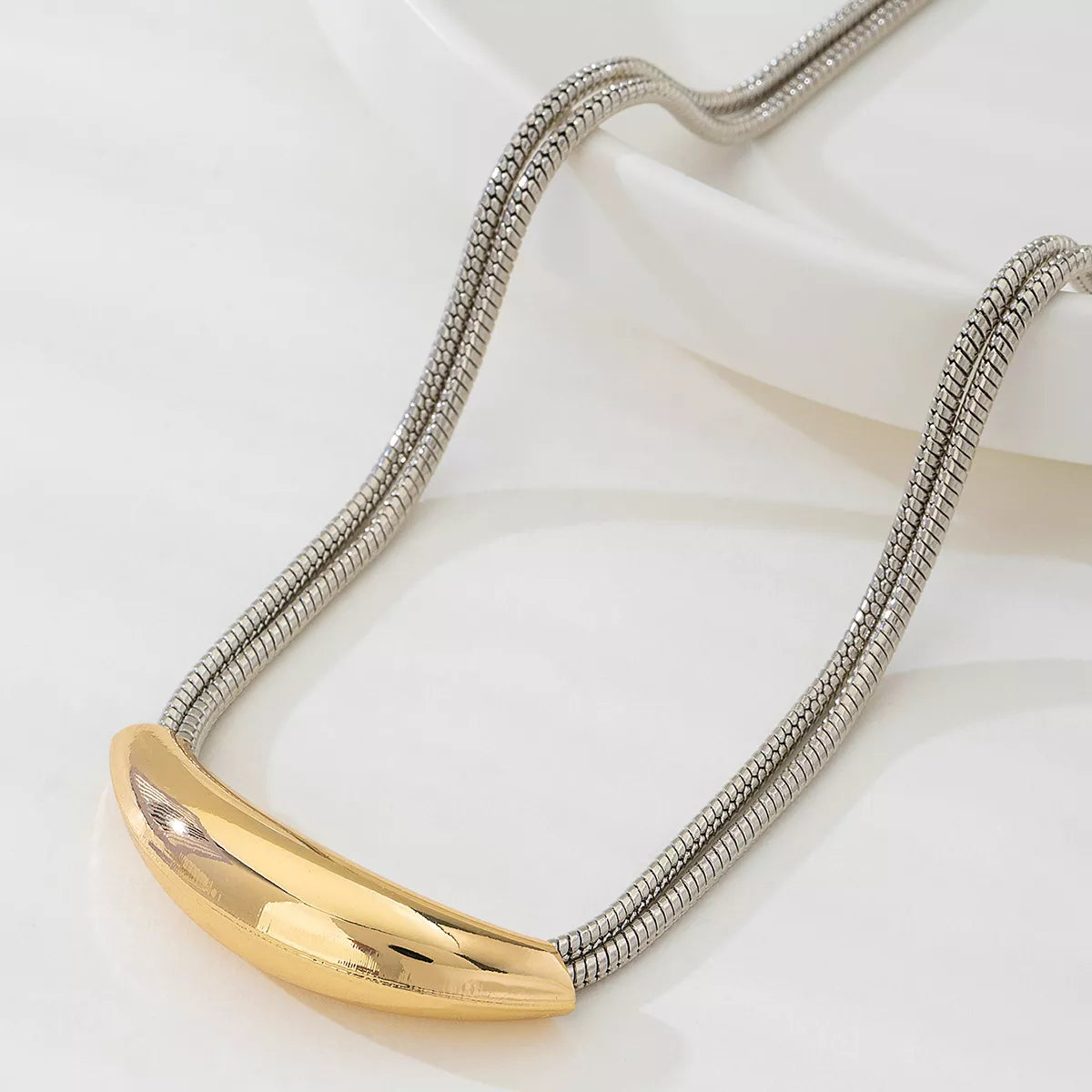 Two-Tone Alloy Curved Pendant Snake Chain Necklace - alternate necklace view