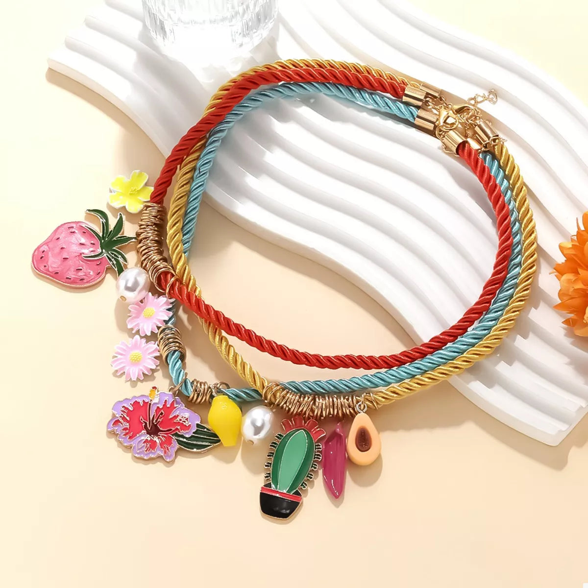 3 Piece Colorful Rope Charm Necklace - alternate necklace view